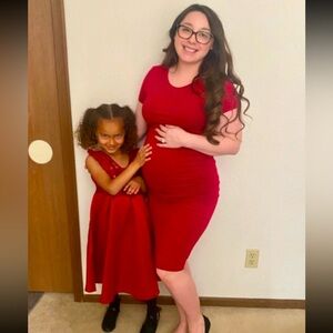 Red Short Sleeve Maternity Dress